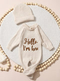 Ylsteed "Hello" Embroidery Newborn Photography Props Infant Romper Jumpsuit With Bow Hat Baby Coming Home Outfit Baby Photo-HD