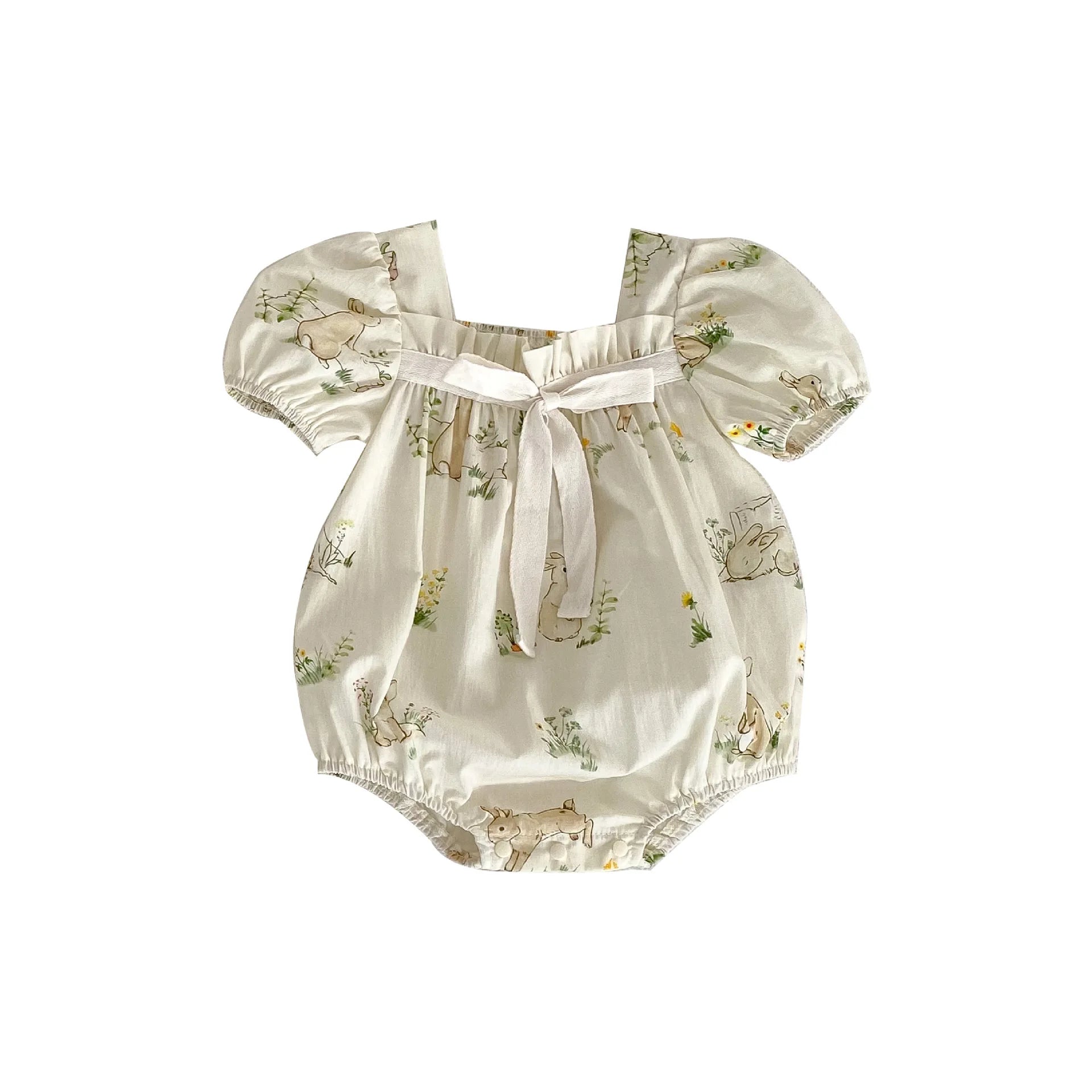 Ensemble 2 pièces « Ma sœur et moi » pour nouveau-né : body ou vêtement princesse à manches bouffantes et imprimé lapin, avec nœud, en pur coton pour bébé fille.