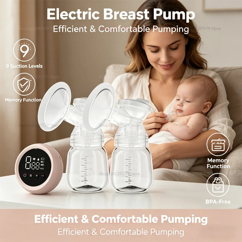 Tire-lait électrique double USB sans BPA, portable, 3 modes, 9 niveaux d'intensité, silencieux, rechargeable, idéal pour les voyages, le travail et l'allaitement.