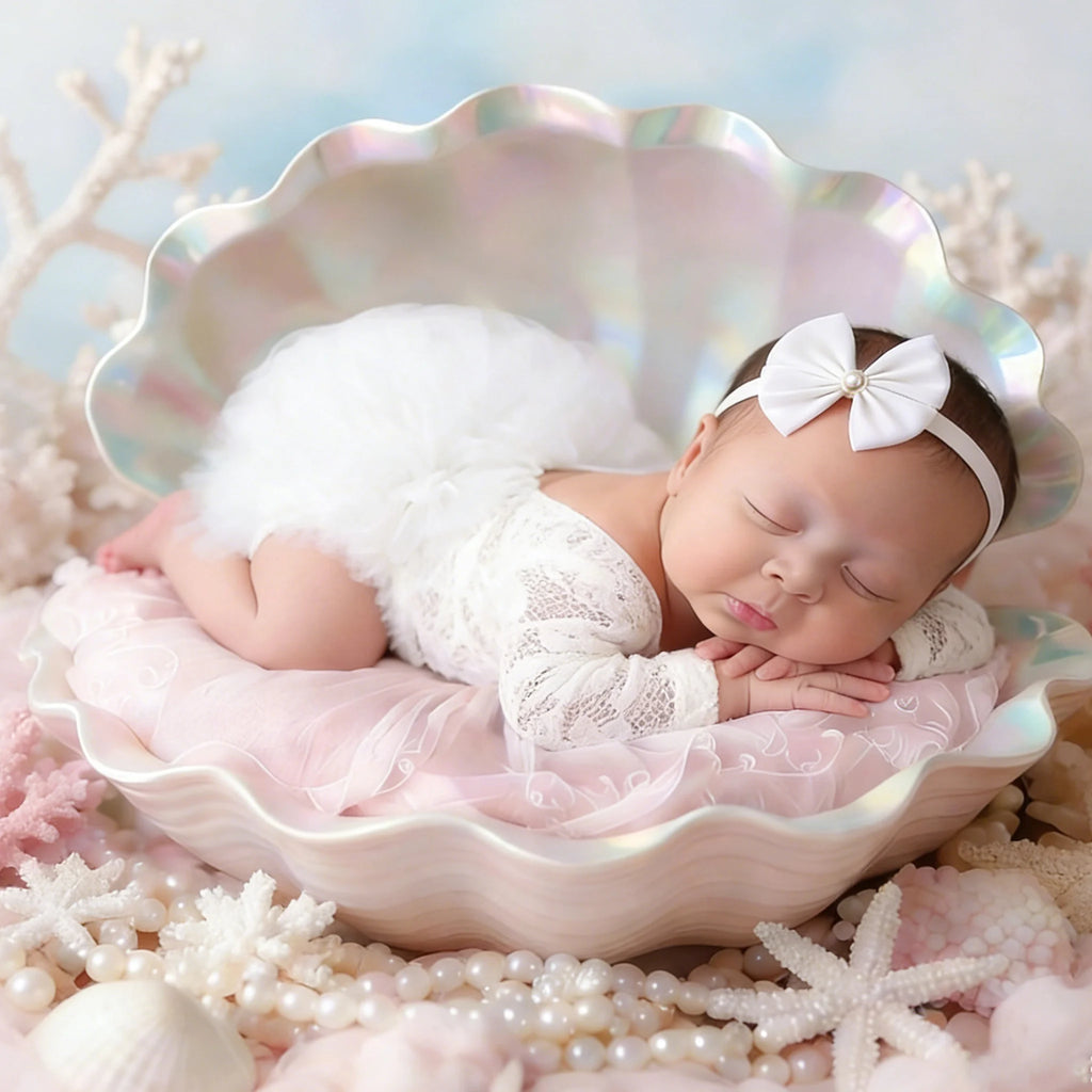 Ylsteed Newborn Lace Flower Headband And Bodysuit Set For 100th Day Baby Photoshoot Outfit Infant Photo Prop Baby Shower Gift-HD