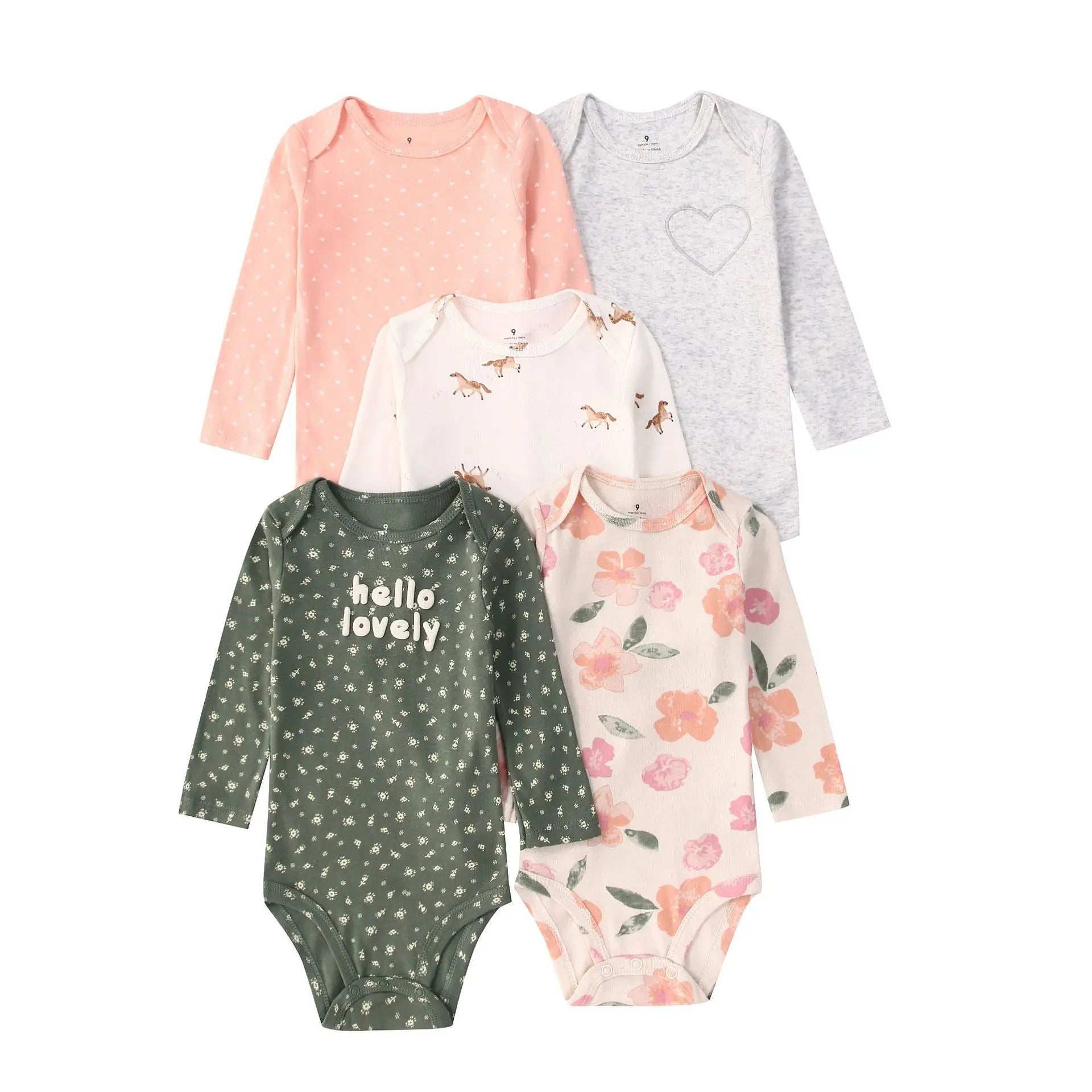 Newborn Baby Bodysuit Cotton 5PCS Cartoon Stripe Unisex Baby Girl Clothes Set Pajamas O-Neck Baby Boy Clothes Short Sleeve