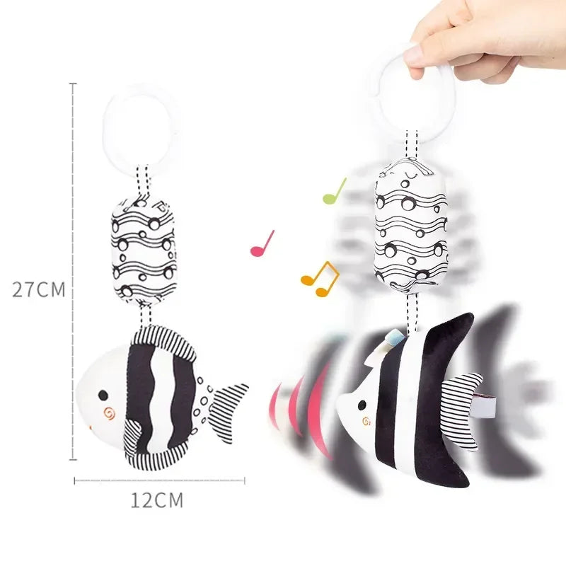 Hochet en peluche à suspendre à la poussette ou au lit, hochet pour bébé, noir et blanc, jouet d'éveil visuel pour enfants.