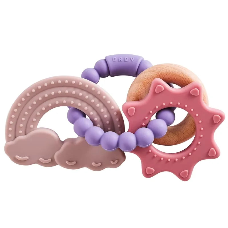 Anneau de dentition en silicone alimentaire (1 pièce), jouet pour bébé de 0 à 12 mois, anneau de dentition sensoriel pour tout-petits, bracelet de dentition planète en silicone. Accessoires inclus.