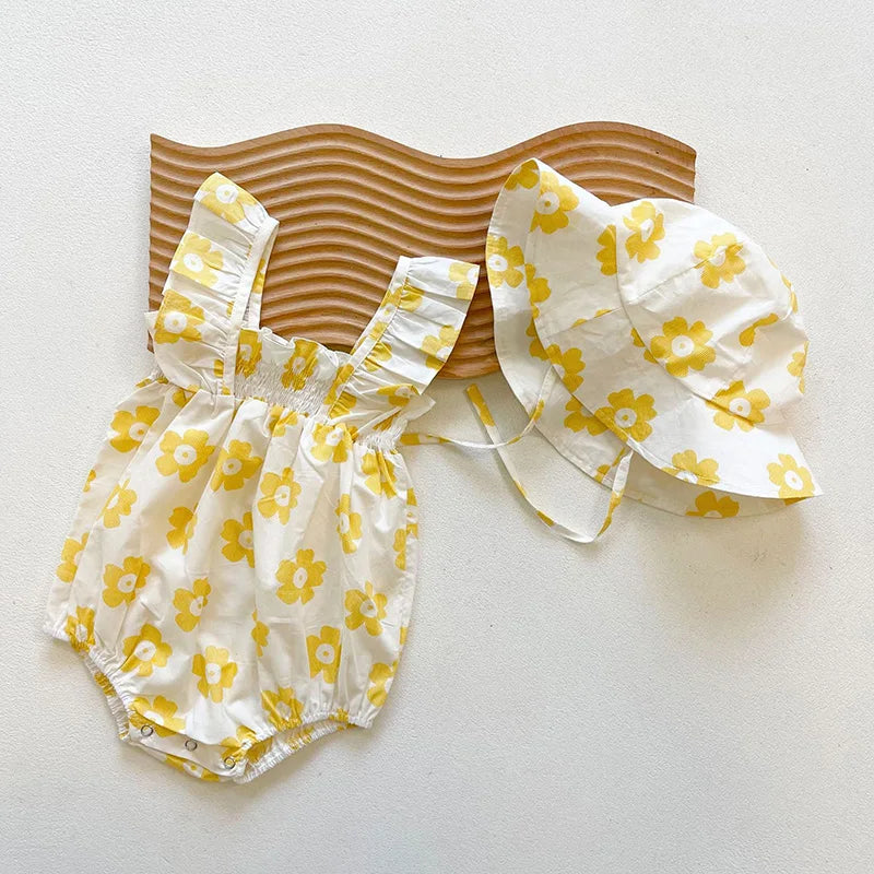 MILANCEL Vêtements d'été pour nouveau-nés, bodys pour petites filles, bodys fleuris, body bébé avec chapeau.