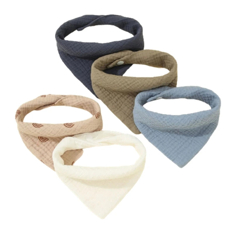 Lot de 5 bavoirs en coton pour nouveau-né, couleur unie, avec bouton, en tissu doux.