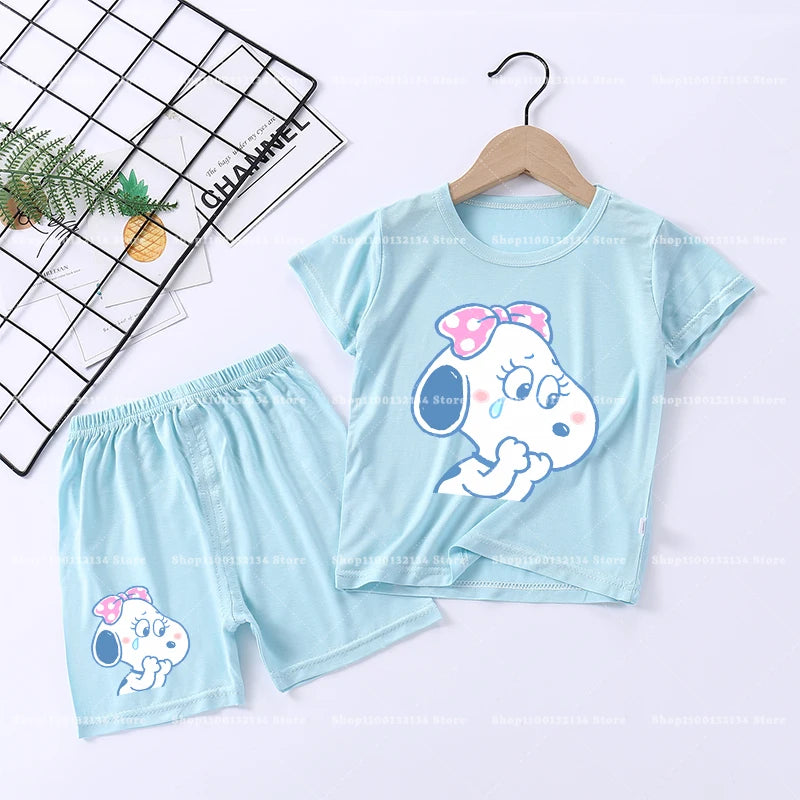 Snoopys Boy Girl Sleepwear Kawaii Cartoon Pyjamas Set Children Cute Home Wear Short Sleeves Shorts Baby Pajamas Summer Clothes