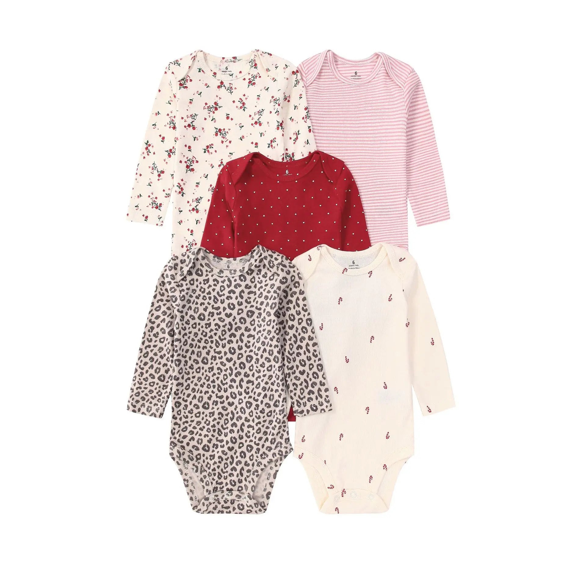 Newborn Baby Bodysuit Cotton 5PCS Cartoon Stripe Unisex Baby Girl Clothes Set Pajamas O-Neck Baby Boy Clothes Short Sleeve