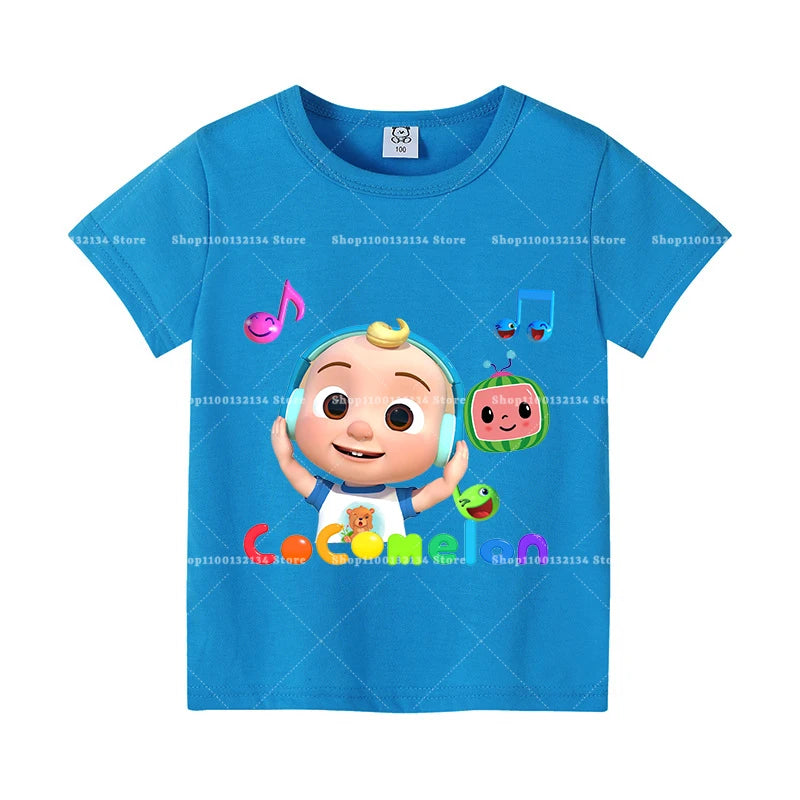 T-shirts Cocomelon pour bébés, manches courtes, en coton, imprimés de dessins animés, pour garçons et filles. Vêtements d'été. Nouveauté.