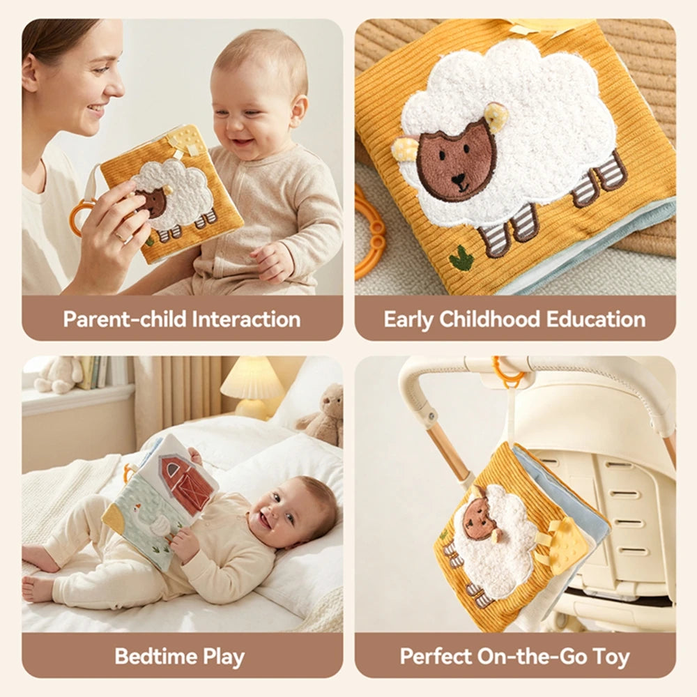 Livre en tissu éducatif pour bébé, jouet, petit agneau mignon, livre apaisant pour l'éveil cognitif des tout-petits, cadeau essentiel pour les nouveau-nés.