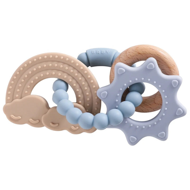 Anneau de dentition en silicone alimentaire (1 pièce), jouet pour bébé de 0 à 12 mois, anneau de dentition sensoriel pour tout-petits, bracelet de dentition planète en silicone. Accessoires inclus.