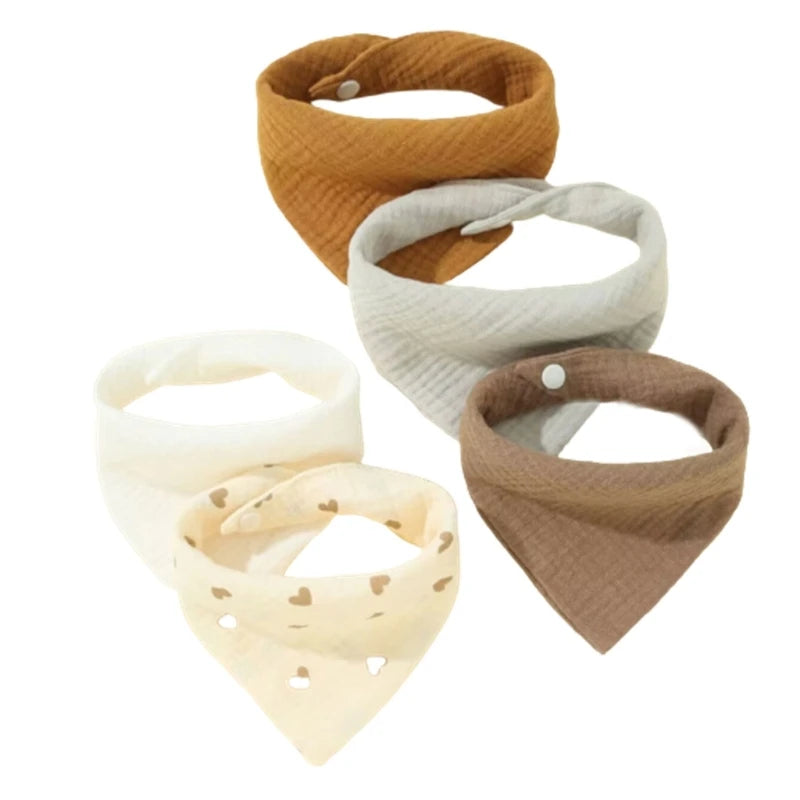 Lot de 5 bavoirs en coton pour nouveau-né, couleur unie, avec bouton, en tissu doux.
