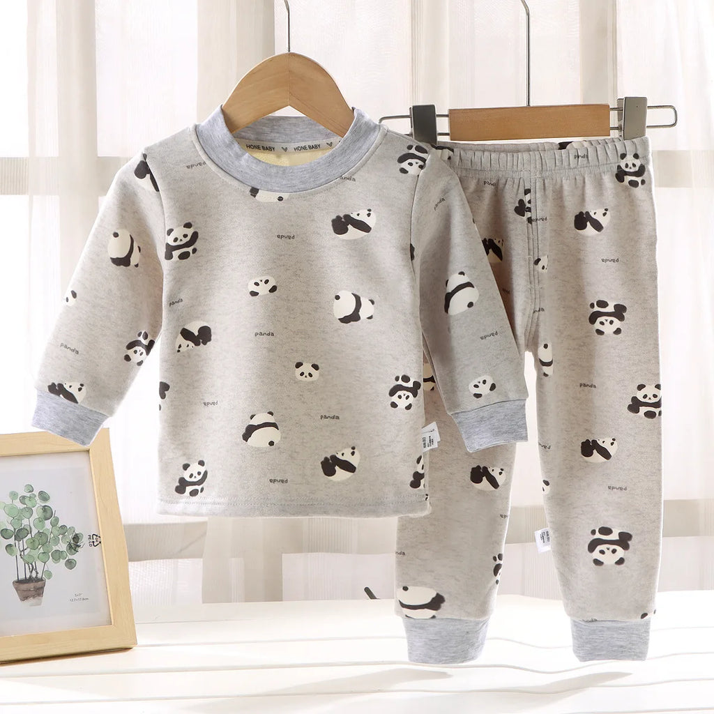 Kids Autumn Winter Thicken Warm Pajamas Toddler Baby Cute Cartoon Long Sleeve Pyjamas Boys Girls Casual Sleepwear Clothing Sets