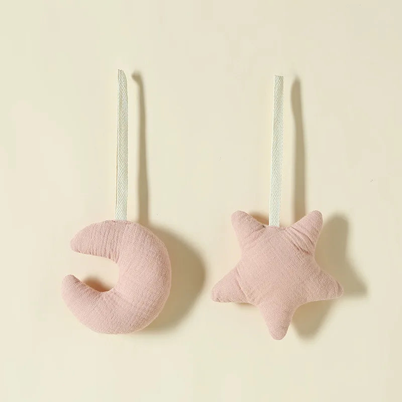 100% Cotton Gauze Baby Stroller Rattle Pendant-Star&Moon Wind Chime Bed Bell,Soft Skin-Friendly,Soothing Sleep Toy for Stroller