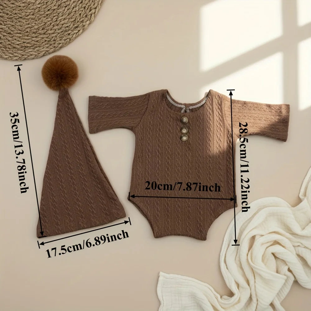Newborn Photography Props Romper Long Tail Hat Set Soft Knitted Baby Jumpsuit Outfit Infant Photo Shoot Skin-friendly Costume
