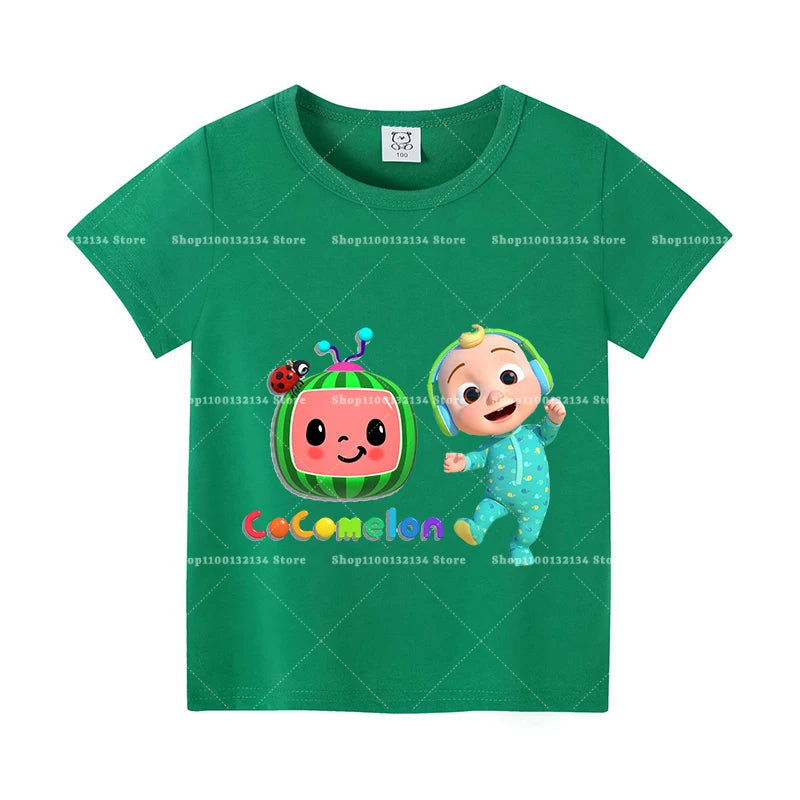 T-shirts Cocomelon pour bébés, manches courtes, en coton, imprimés de dessins animés, pour garçons et filles. Vêtements d'été. Nouveauté.