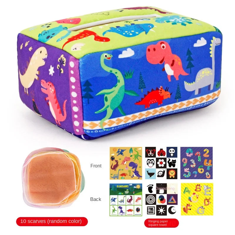 Jouet Montessori pour bébé, boîte à mouchoirs magique, jeu d'éveil sensoriel et éducatif pour enfants, jeu d'activités pour la motricité fine et le développement des doigts.