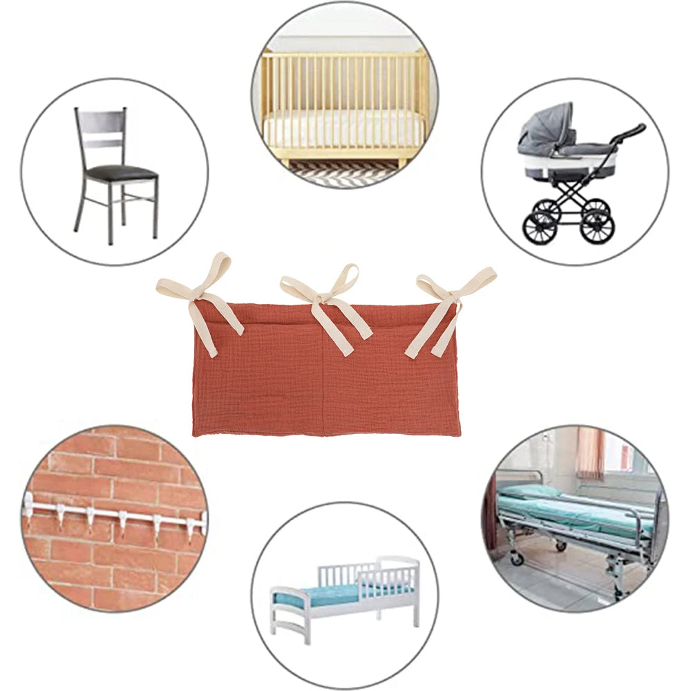 Organisateur de lit bébé, sac de rangement pour lit bébé à 2 poches, sac à couches suspendu pour bébé, sac à jouets pour bébé, rangement pour poussette.