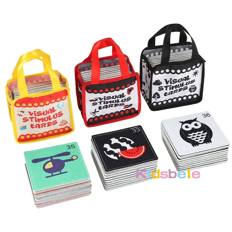 Carte Montessori en tissu doux à contraste élevé, jouet de stimulation visuelle noir et blanc pour l'apprentissage des nouveau-nés.