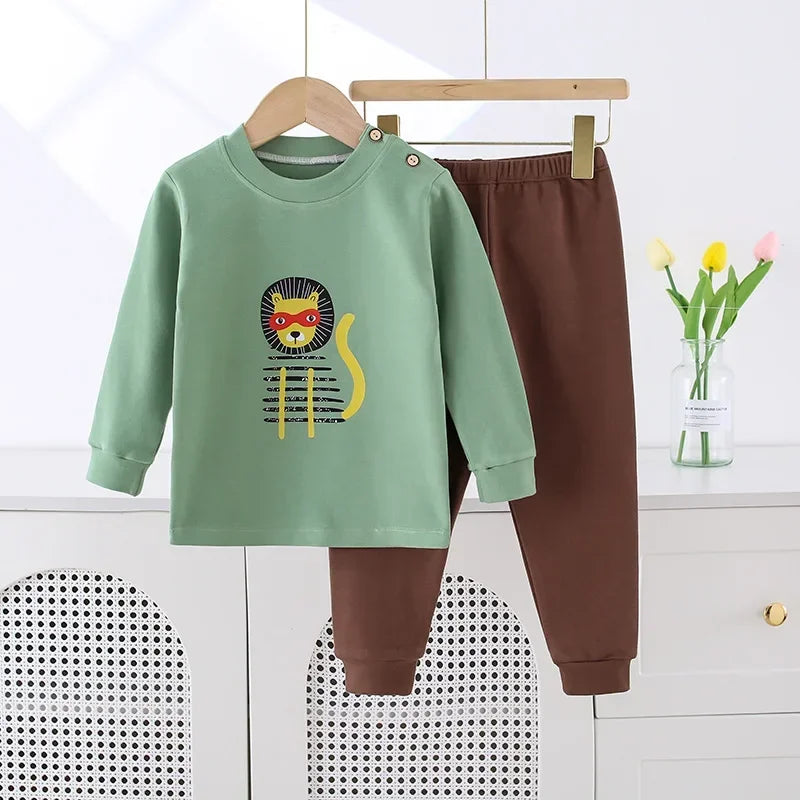 New 2024 Kids Boys Girls Pure Cotton Pajamas Cute Cartoon Panda Long Sleeve Pyjamas Toddler Baby Autumn Sleepwear Clothing Sets