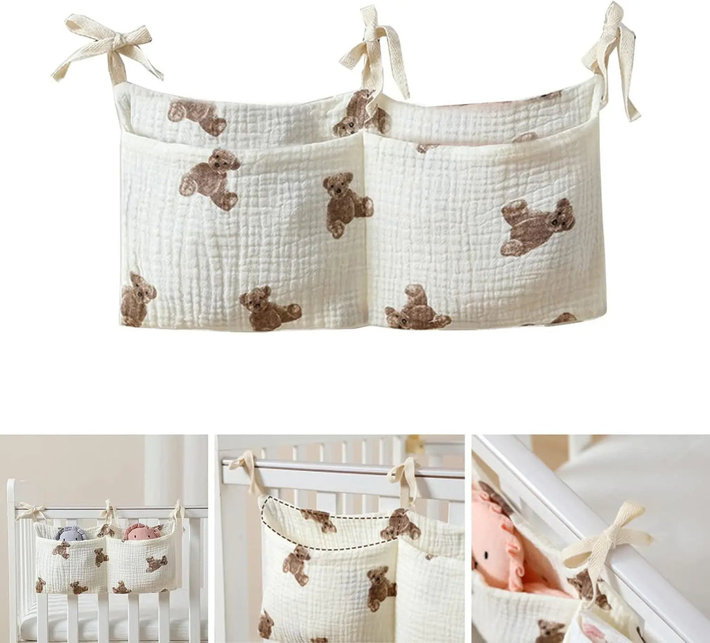 Organisateur de lit bébé, sac de rangement pour lit bébé à 2 poches, sac à couches suspendu pour bébé, sac à jouets pour bébé, rangement pour poussette.