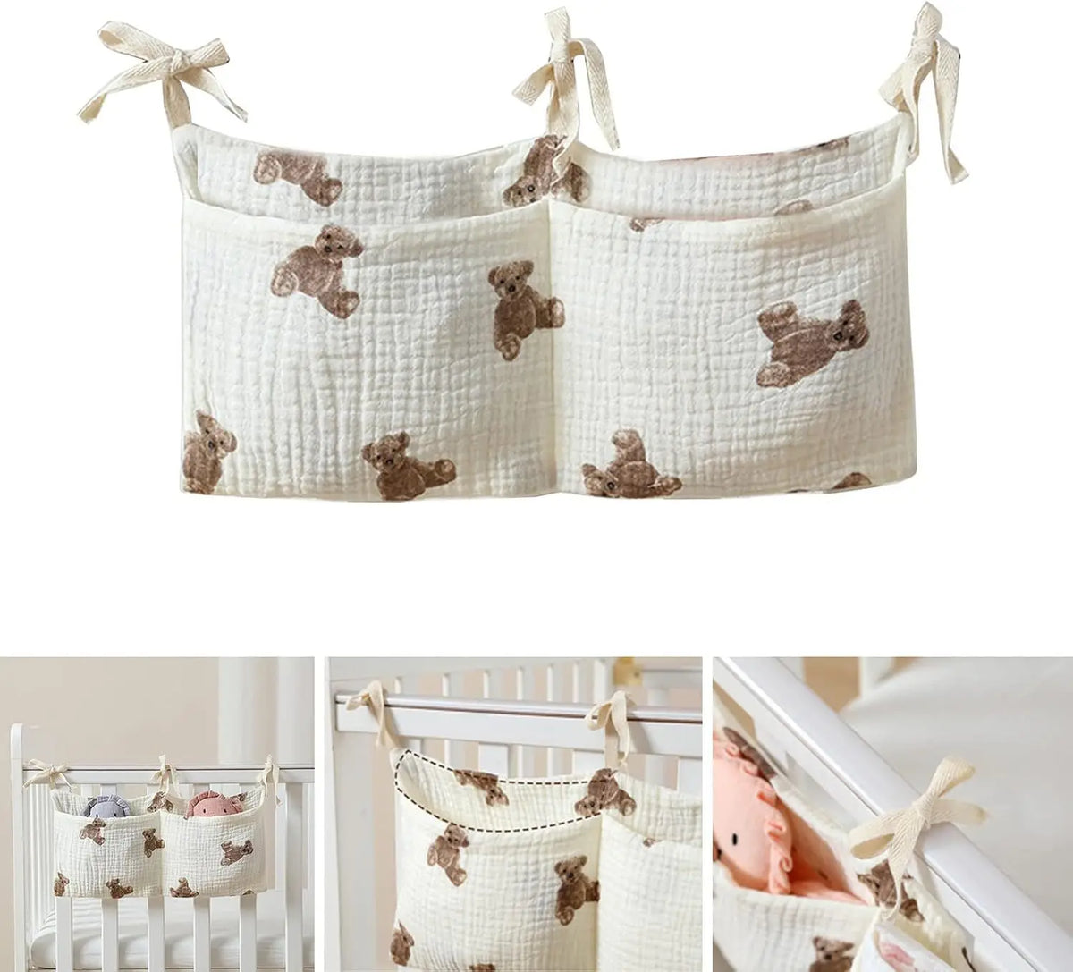 Organisateur de lit bébé, sac de rangement pour lit bébé à 2 poches, sac à couches suspendu pour bébé, sac à jouets pour bébé, rangement pour poussette.