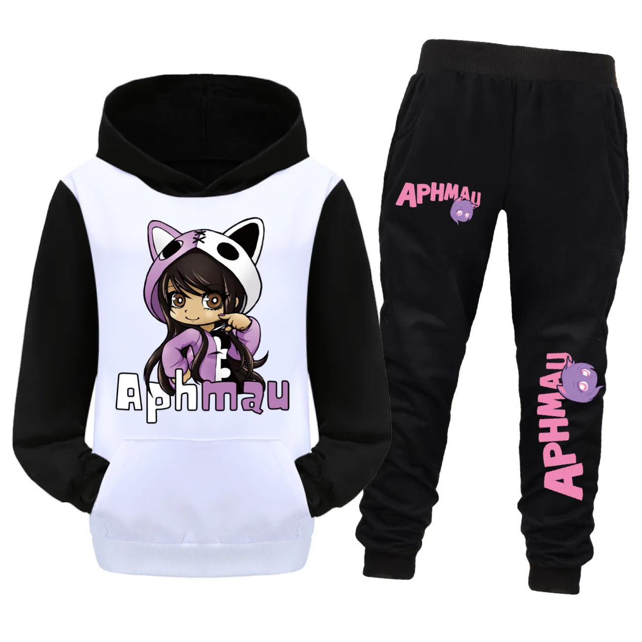 Aaron APHMAU Cat Clothes Set Kids Hooded Sweatshirts Jogging Pants 2pcs Suit Baby Boys Clothing Sets Toddler Girls Outfits