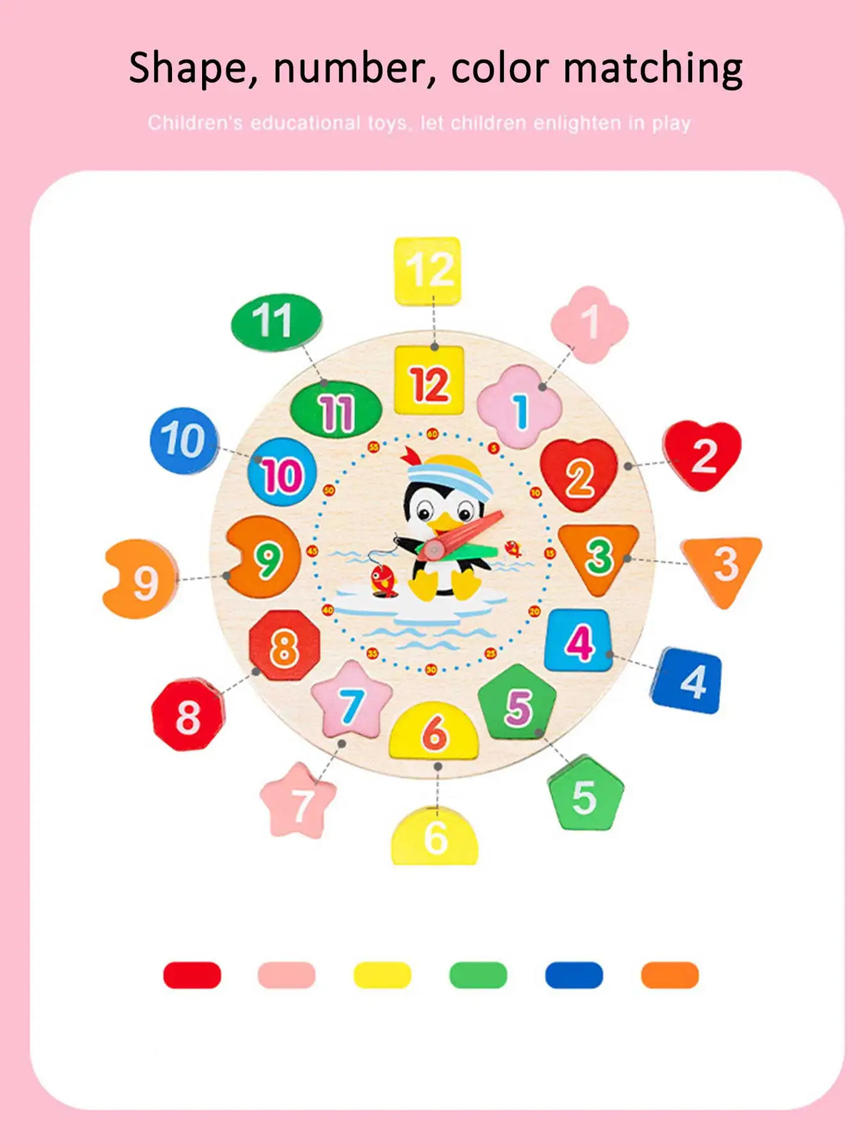 Puzzle horloge en bois Montessori pour apprendre l'heure, trier les formes et les chiffres, jeu d'éveil et de motricité fine (3 ans et plus).