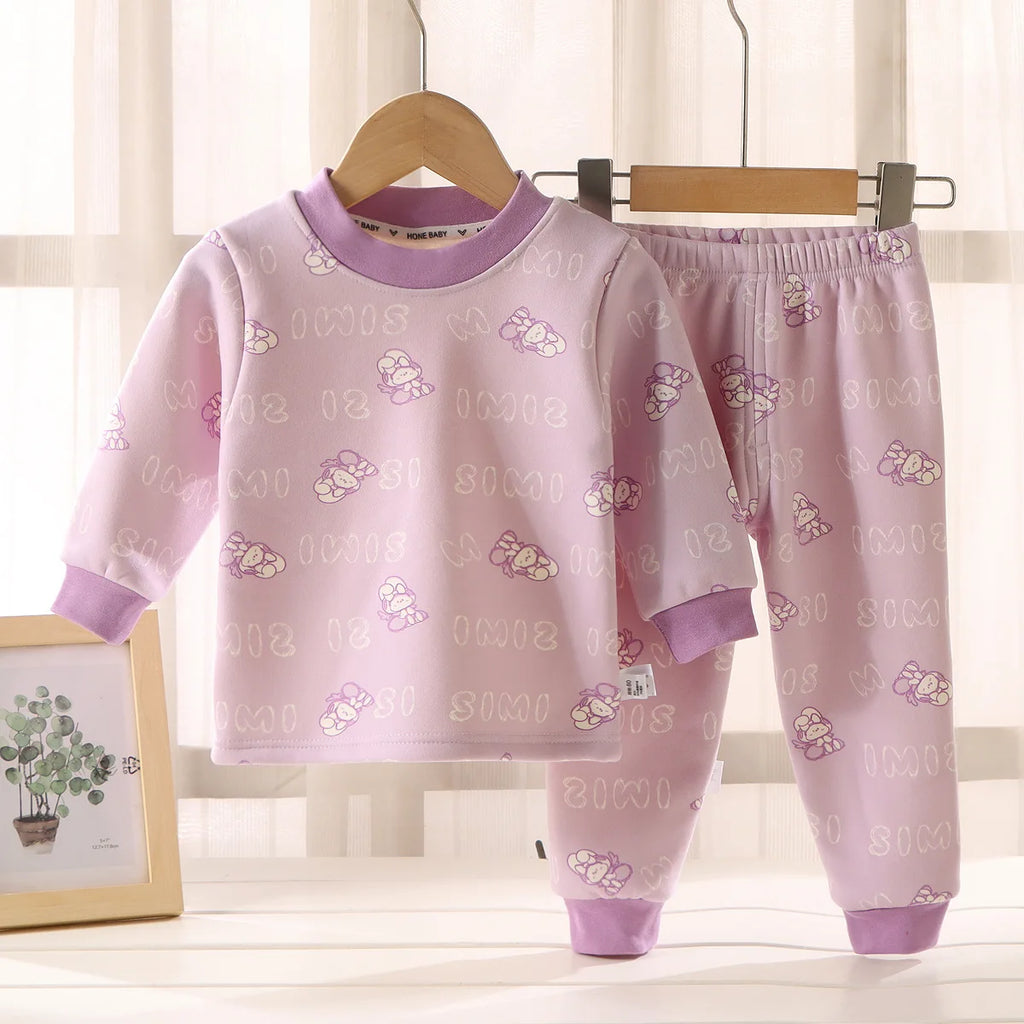 Kids Autumn Winter Thicken Warm Pajamas Toddler Baby Cute Cartoon Long Sleeve Pyjamas Boys Girls Casual Sleepwear Clothing Sets