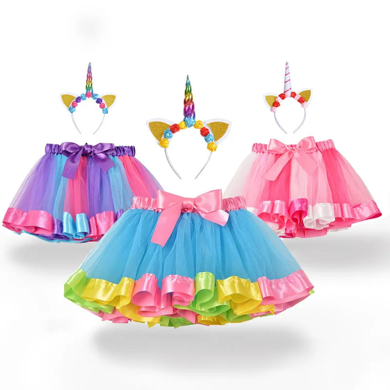 Jupe tutu pour bébé, vêtements pour enfants, tenues pour bébés filles, jupe en tulle mignonne pour tout-petits, bandeau licorne, jupe arc-en-ciel.