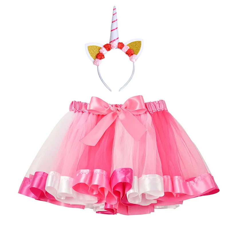 Jupe tutu pour bébé, vêtements pour enfants, tenues pour bébés filles, jupe en tulle mignonne pour tout-petits, bandeau licorne, jupe arc-en-ciel.