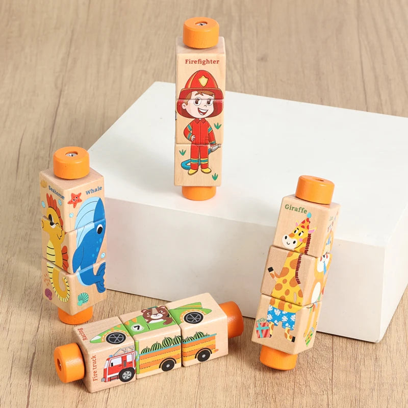 Puzzle en bois rotatif pour bébé, mobile musical avec clochette, jeu Montessori, cadeau de naissance.