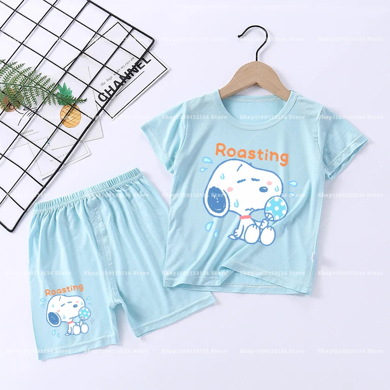 Snoopys Boy Girl Sleepwear Kawaii Cartoon Pyjamas Set Children Cute Home Wear Short Sleeves Shorts Baby Pajamas Summer Clothes