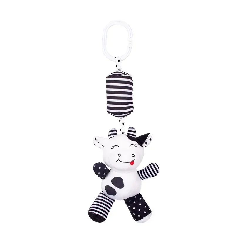 Hochet en peluche à suspendre à la poussette ou au lit, hochet pour bébé, noir et blanc, jouet d'éveil visuel pour enfants.
