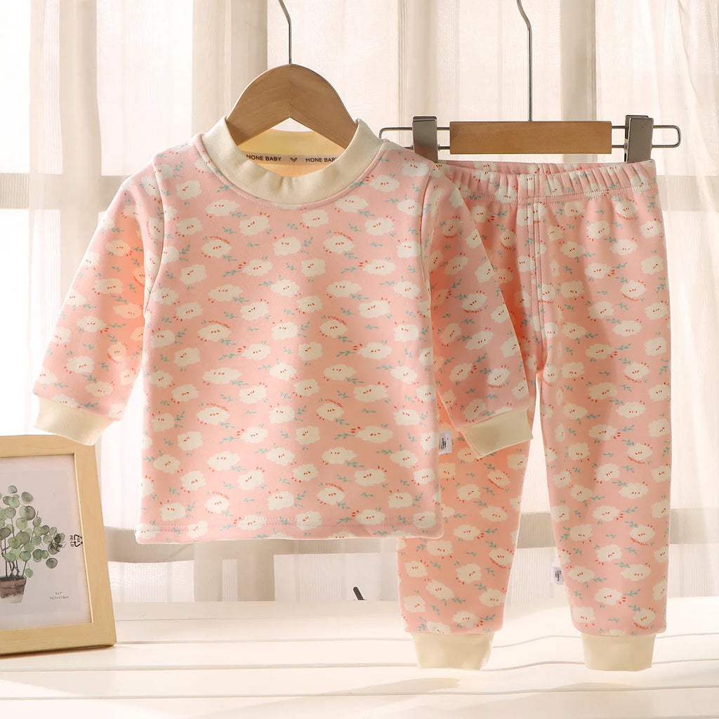Kids Autumn Winter Thicken Warm Pajamas Toddler Baby Cute Cartoon Long Sleeve Pyjamas Boys Girls Casual Sleepwear Clothing Sets