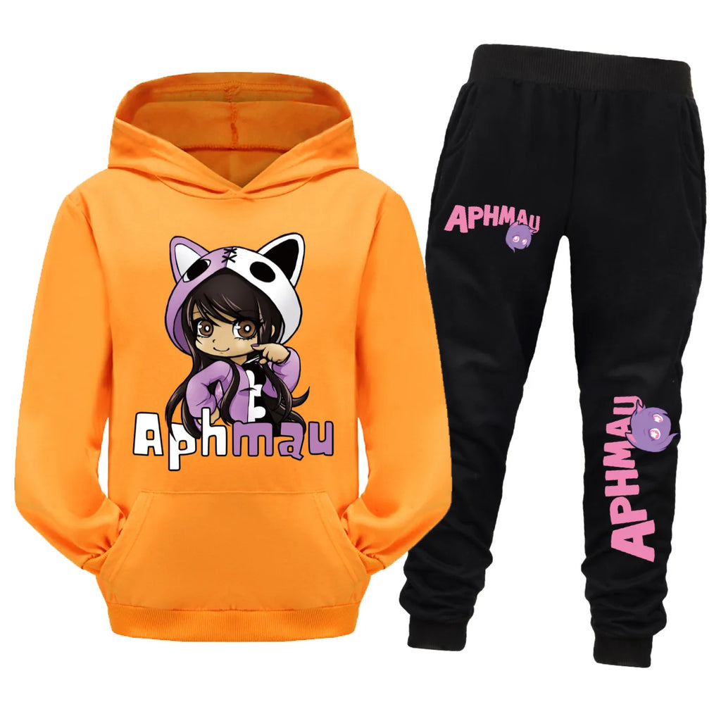 Aaron APHMAU Cat Clothes Set Kids Hooded Sweatshirts Jogging Pants 2pcs Suit Baby Boys Clothing Sets Toddler Girls Outfits