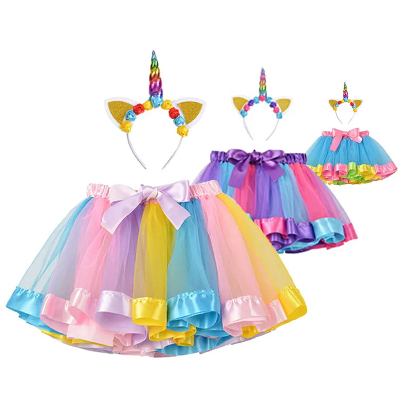 Jupe tutu pour bébé, vêtements pour enfants, tenues pour bébés filles, jupe en tulle mignonne pour tout-petits, bandeau licorne, jupe arc-en-ciel.