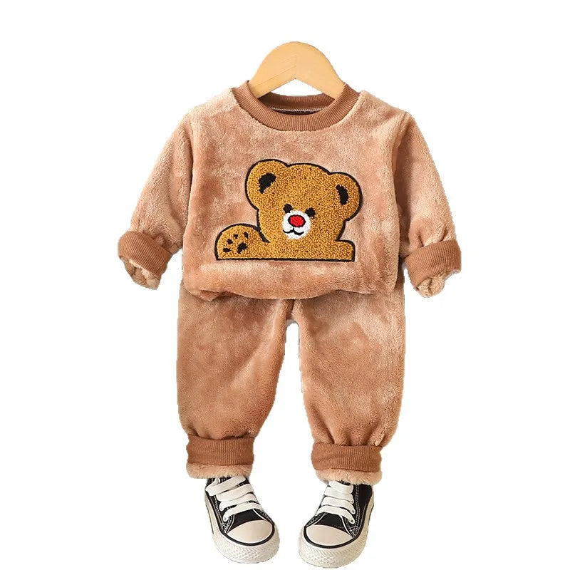 New Winter Baby Boys Clothes Children Cartoon Thick Warm Sleepwear T-Shirt Pants 2Pcs/Sets Toddler Girls Clothing Kids Pajamas